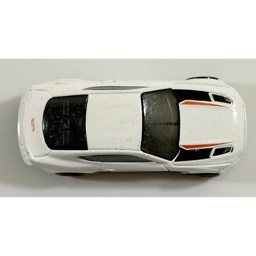 Hot Wheels 2015 Ford Mustang GT Kids 1:64 White Black Orange Stripes Diecast Car